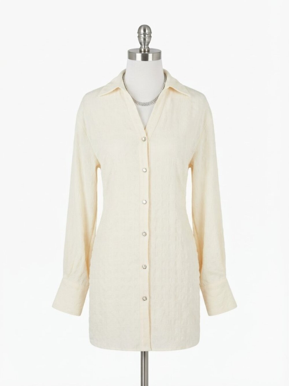 Chenault Off-White Button-Down Shirt Dress / Tunic Size S